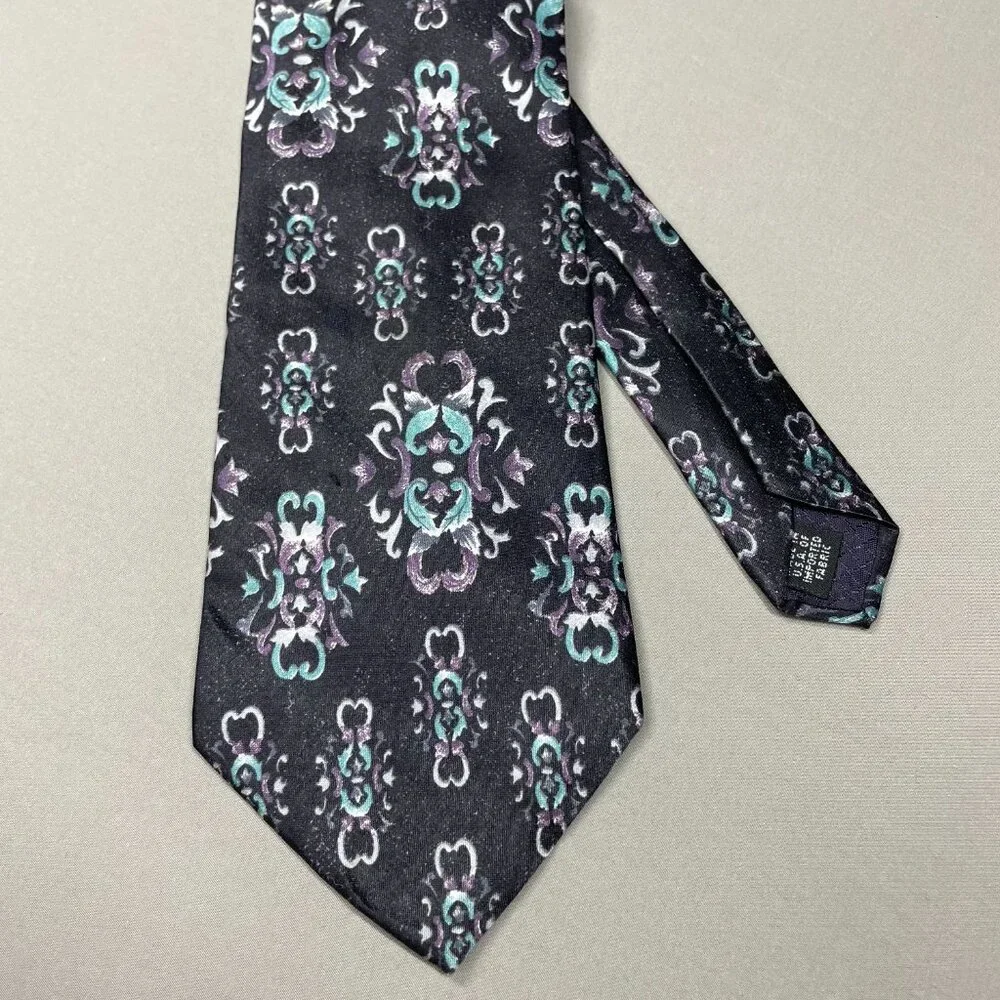 Christian Dior Monsieur Mens Tie black purple blue silk filigree floral designer